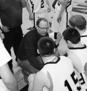 Coach Keith Chambers at the last home game of his last season at the helm of the Stevensville Yellowjackets basketball team, which went on to win the state title. Michael Howell photo