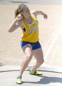 Victor’s Carlyjean Conley finished fifth in the shot put. Jean Schurman photo