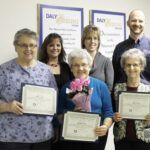 Front row: Hospice volunteers Judy Fowler, Wanda Green, and Ellen Green, back row: Salinas Callison and Kevi Berger of the Hospice Care Foundation and Doug Peterson, Marcus Daly Hospice Volunteer Coordinator.