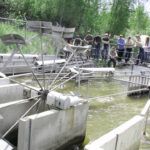 Chris Clancy, FWP fisheries biologist, talks with students about the fish screen at the Republican irrigation diversion.