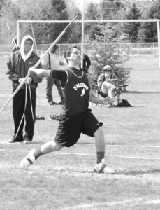Florence’s Caden Venters threw the javelin 151’3” to take sixth at the Bob Reed Invitational track meet. Jean Schurman photo.