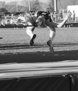 Hamilton’s Liz Roberts cleared the high jump bar and finished fifth in that event. Jean Schurman photo.