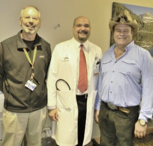 Tom McGuire of the International Heart Institute at St. Patrick Hospital, Dr. Anthony Navone, and happy patient Mike Gaudin, attended the grand opening for Marcus Daly Memorial Hospital’s new Cardiology Clinic. Michael Howell photo.