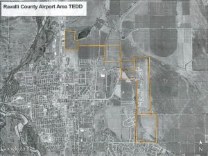This map of the proposed Ravalli County Airport Area TEDD shows the various parcels that would make up the industrial area.