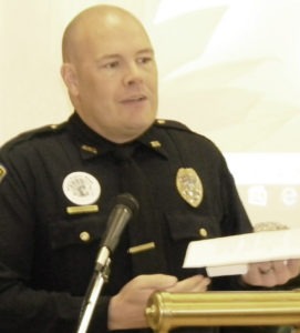 Hamilton Police Officer Stephen Murphy was honored at the SAFE Report to the Community luncheon for the compassion and kindness that he demonstrates in handling domestic abuse cases.