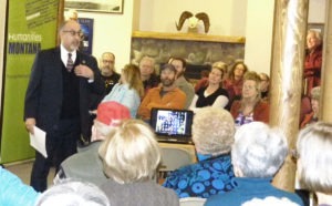 UM Professor Samir Bitar addresses a packed house on “Perspectives on Islam” at the Darby Library. Michael Howell photo.