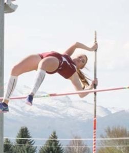 Liz Roberts of Hamilton returned from being injured to take third in the pole vault at the Sapphire Twilight Meet. Jean Schurman photo.