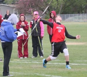 John Beckers of Darby pulls back to let go in the javelin throw at the Bob Reed Invitational. Jean Schurman photo.