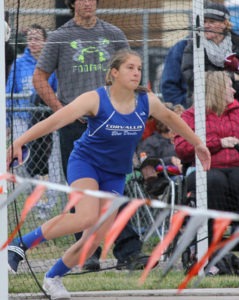 Calla Haldorson of Corvallis won the state discus championship with a throw of 129’5”. Mark Haldorson photo.