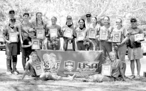 Bitterroot Sparks 14U Softball Team, from l to r: standing - Head Coach Chris Newman, Sydnee Paul, Madi Kreiger, Bat Boy Angus Trangmoe, Jorden Taggart, Mikayla Newman, Sophia Doyle, Asst. Coach Dennis Elgas, Erin Elgas, Natalie Dulac, Ashlin Hiller, Asst. Coach Rick Meisinger; seated: Brylee Meisinger, Makenna Liechty.