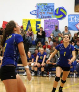 Victor’s Ali Elliott (left) and Jamie Burdett powered the Lady Pirates to a victory over Darby. Jean Schurman photo.