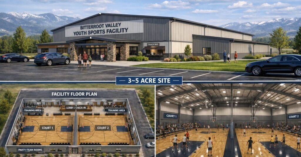 New indoor sports facility in Bitterroot Valley for youth recreation and sports activities.
